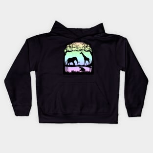 Night picture with Elephant, Giraffe and Hippo in Africa Kids Hoodie